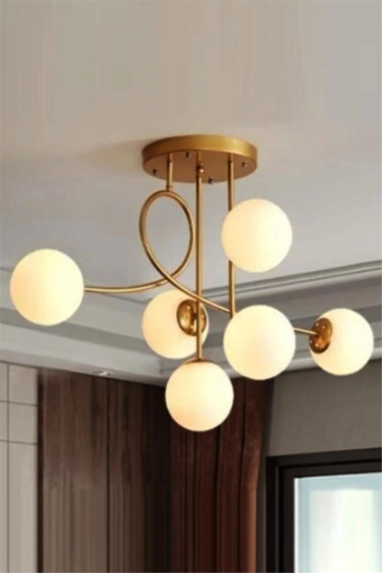 Evan 6 Lı Gold Beyaz Camlı Plafonyer Avize