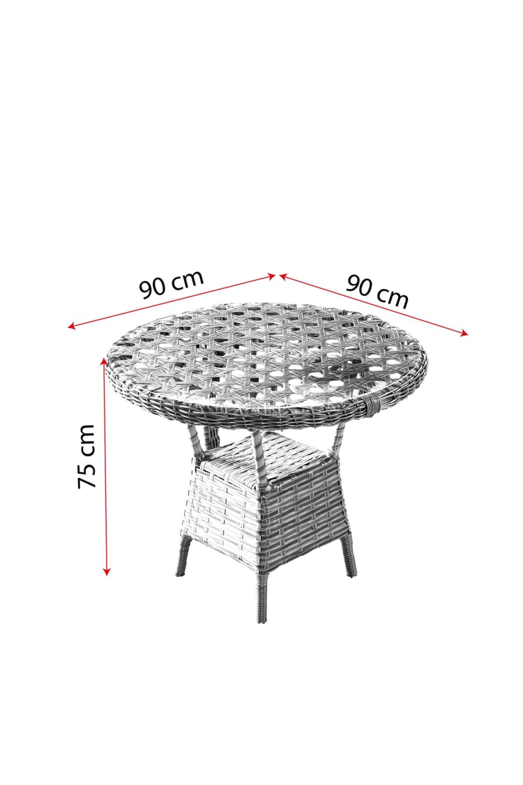Evdemo Ayaz 2 Kişilik Rattan Bahçe Balkon Mutfak Masa Takımı Açık Gri