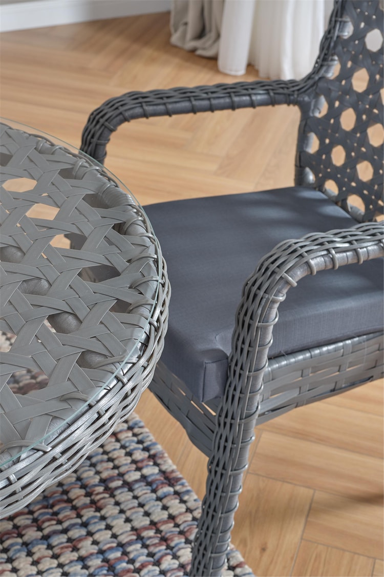 Evdemo Ayaz 4 Kişilik Rattan Bahçe Balkon Mutfak Masa Takımı Gri