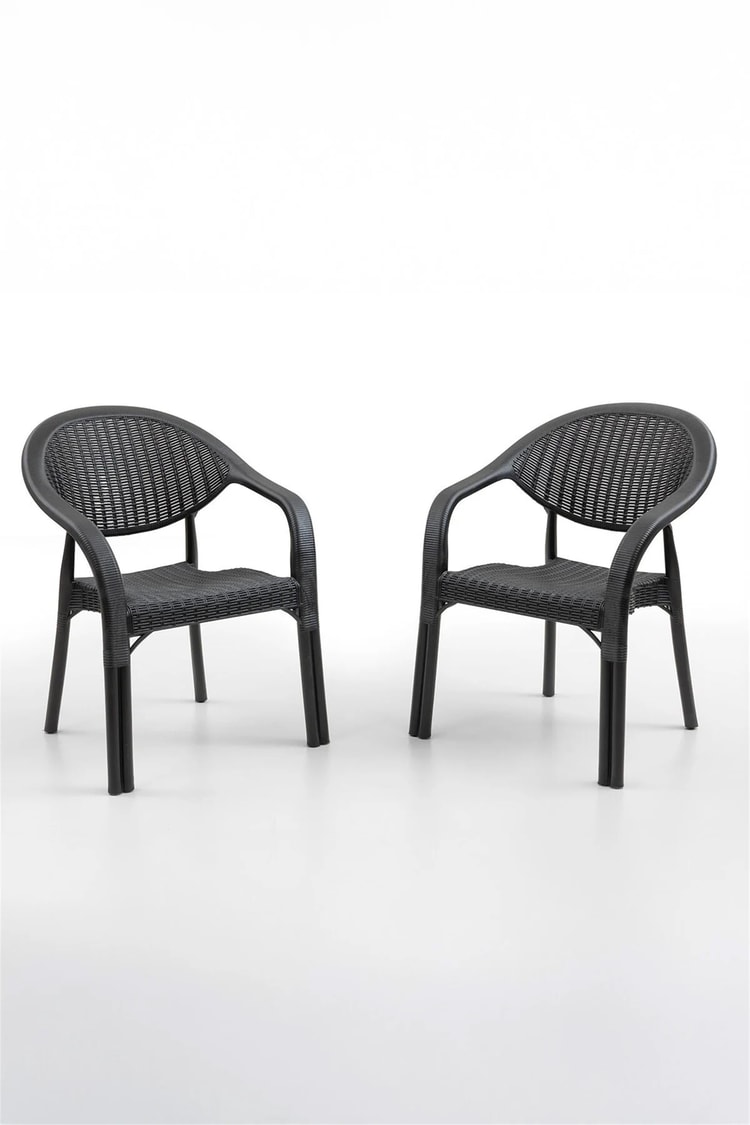 Evdemo Bamboo 2'li Rattan Sandalye Siyah