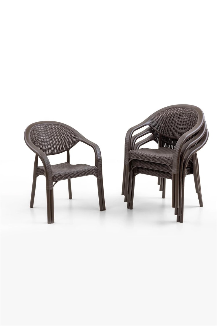 Evdemo Bamboo 4 Kişilik Rattan Masa Sandalye Takımı Kahve