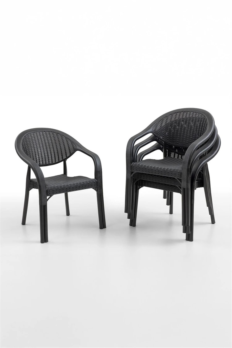 Evdemo Bamboo 4'lü Rattan Sandalye Siyah