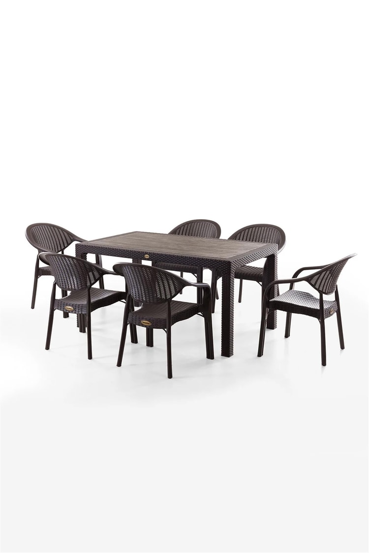 Evdemo Bamboo 6 Kişilik Rattan Masa Sandalye Takımı Kahve