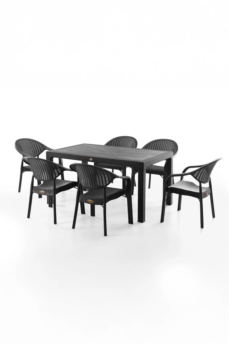 Evdemo Bamboo 6 Kişilik Rattan Masa Sandalye Takımı Siyah
