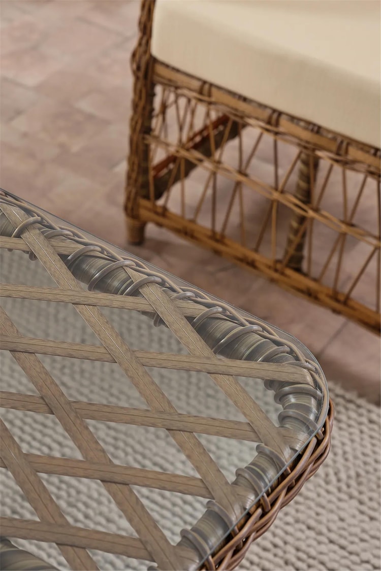 Evdemo Breda Rattan Örgü Bahçe Balkon Takımı 2+1+1 Cam Masalı Kahve