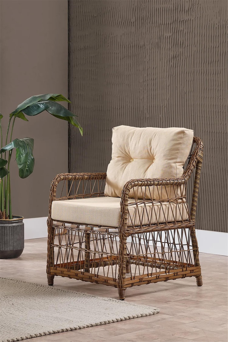 Evdemo Breda Rattan Örgü Bahçe Balkon Takımı 2+1+1 Cam Masalı Kahve