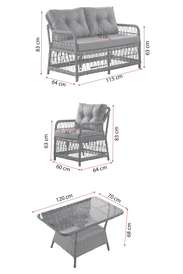 Evdemo Breda Rattan Örgü Bahçe Balkon Takımı 2+1+1 Cam Masalı Kahve