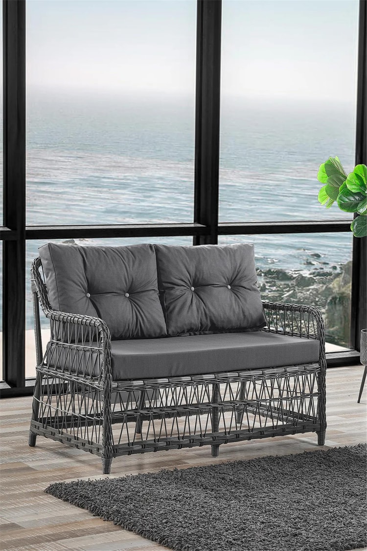 Evdemo Breda Rattan Örgü Bahçe Balkon Takımı 2+1+1 Cam Masalı Antrasit