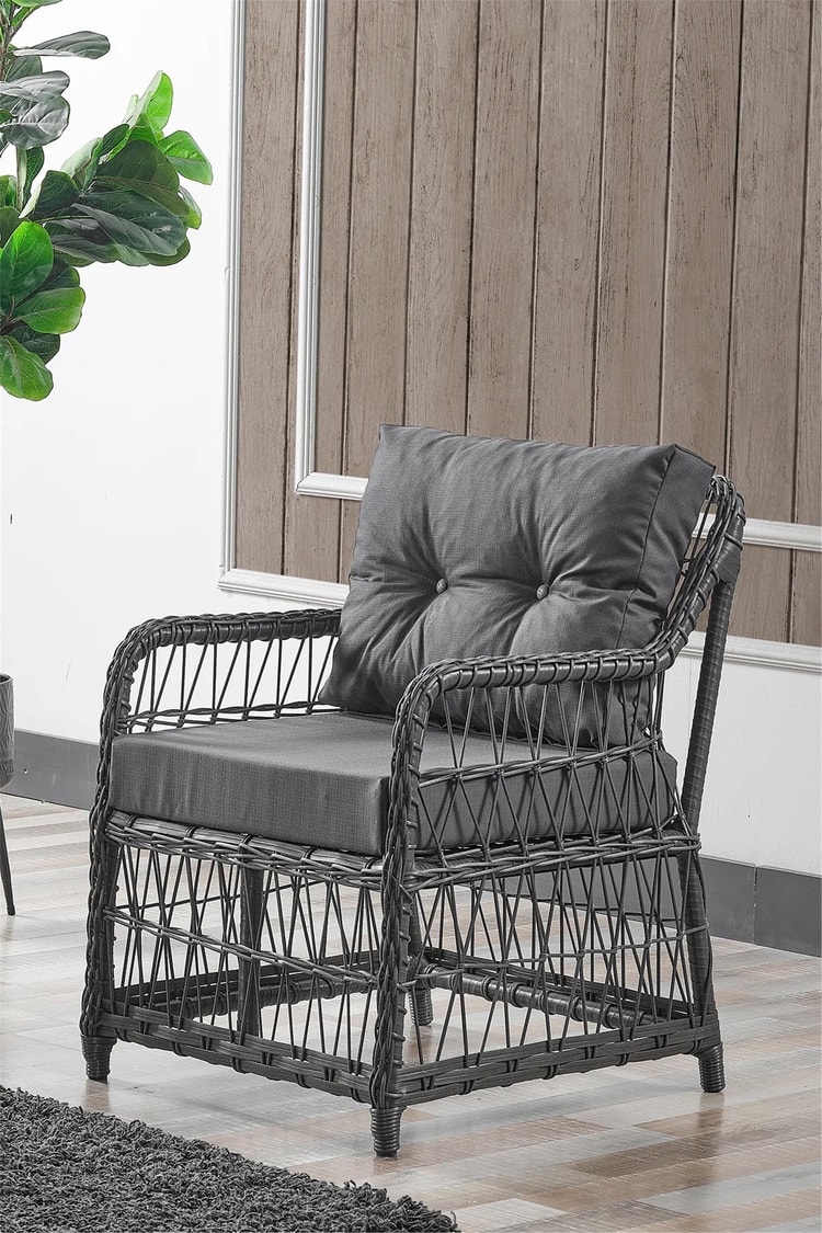 Evdemo Breda Rattan Örgü Bahçe Balkon Takımı 2+1+1 Cam Masalı Antrasit