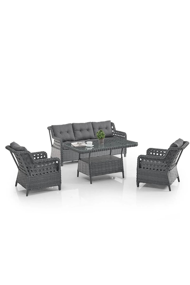 Evdemo Deniz Rattan Puflu Bahçe Balkon Takımı 3+1+1 Antrasit