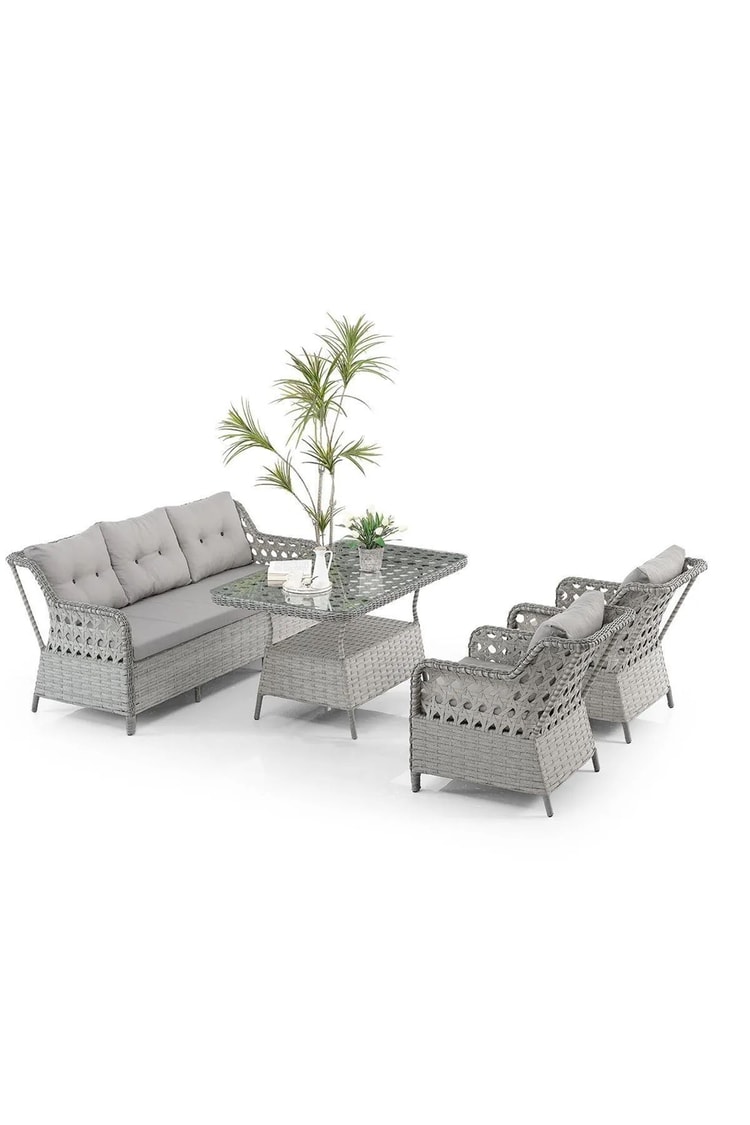 Evdemo Deniz Rattan Puflu Bahçe Balkon Takımı 3+1+1 Gri