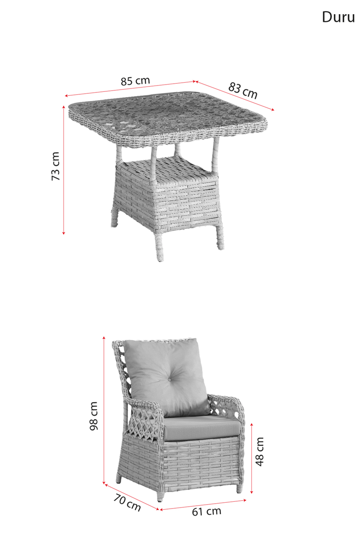 Evdemo Duru 2 Kişilik Rattan Bahçe Balkon Mutfak Masa Takımı Cappuccino
