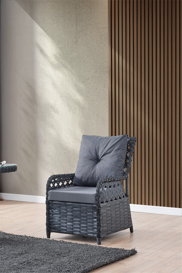 Evdemo Duru 4 Kişilik Rattan Bahçe Balkon Mutfak Masa Takımı Antrasit