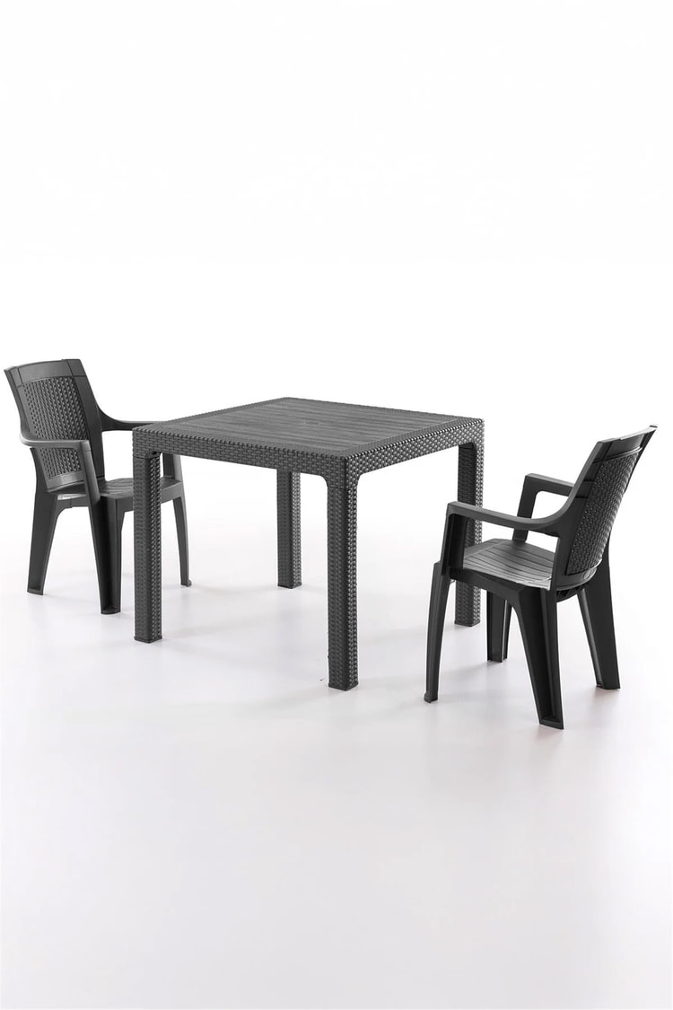 Evdemo Efes 2 Kişilik Rattan Masa Sandalye Takımı Siyah