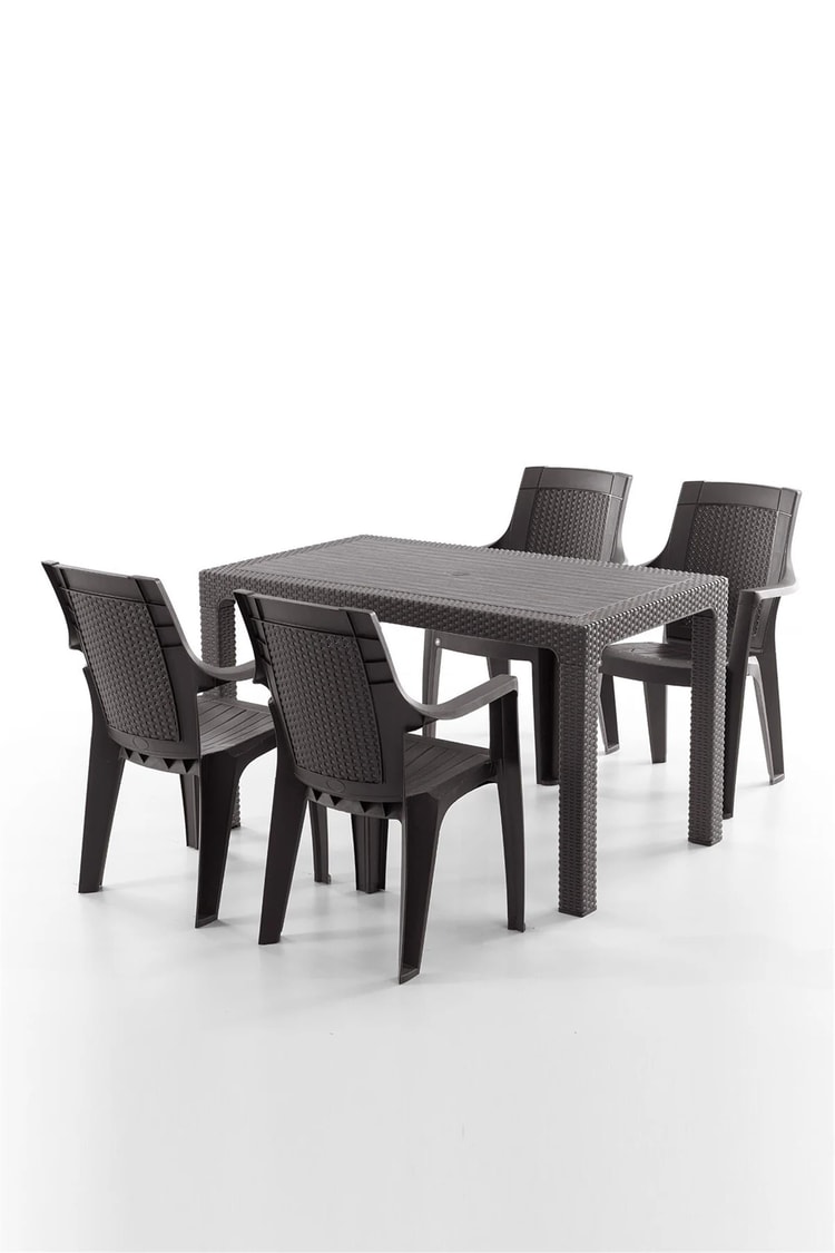 Evdemo Efes 4 Kişilik Rattan Masa Sandalye Takımı Kahve