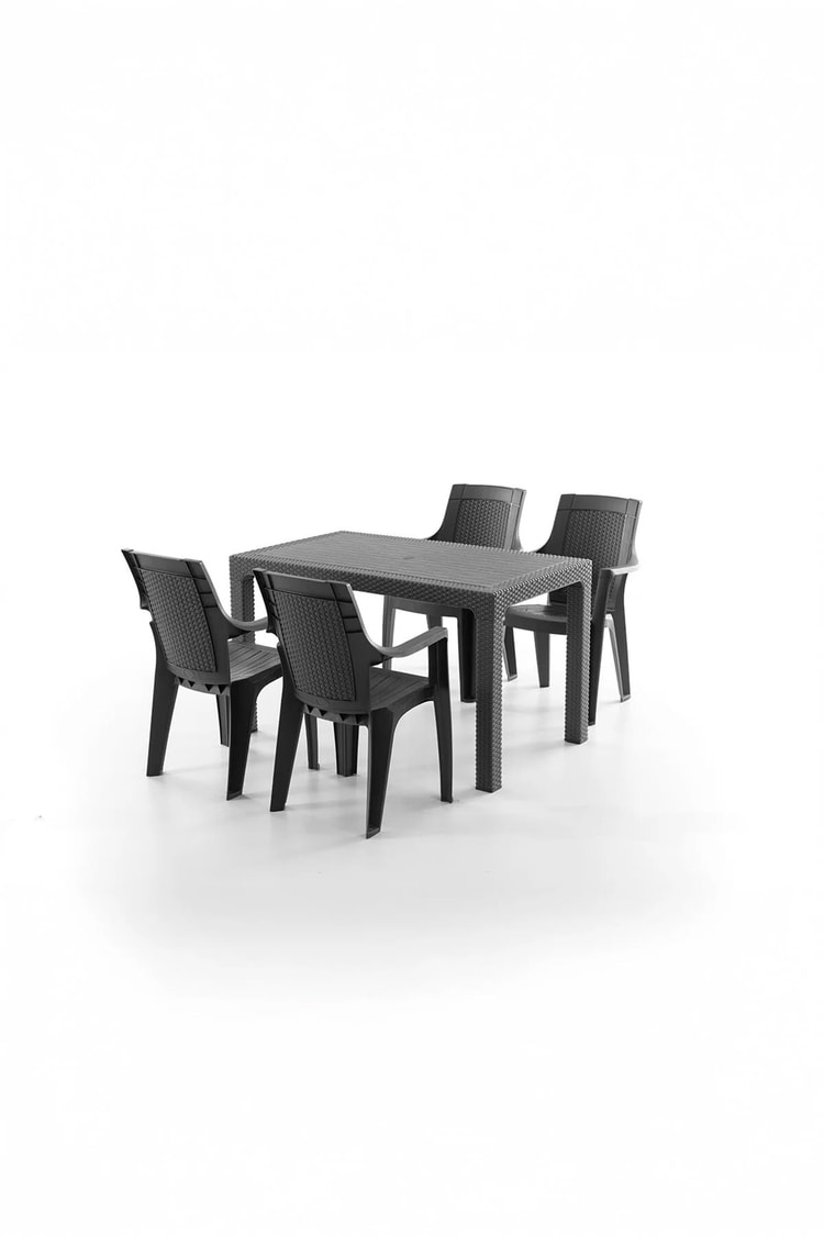 Evdemo Efes 4 Kişilik Rattan Masa Sandalye Takımı Siyah