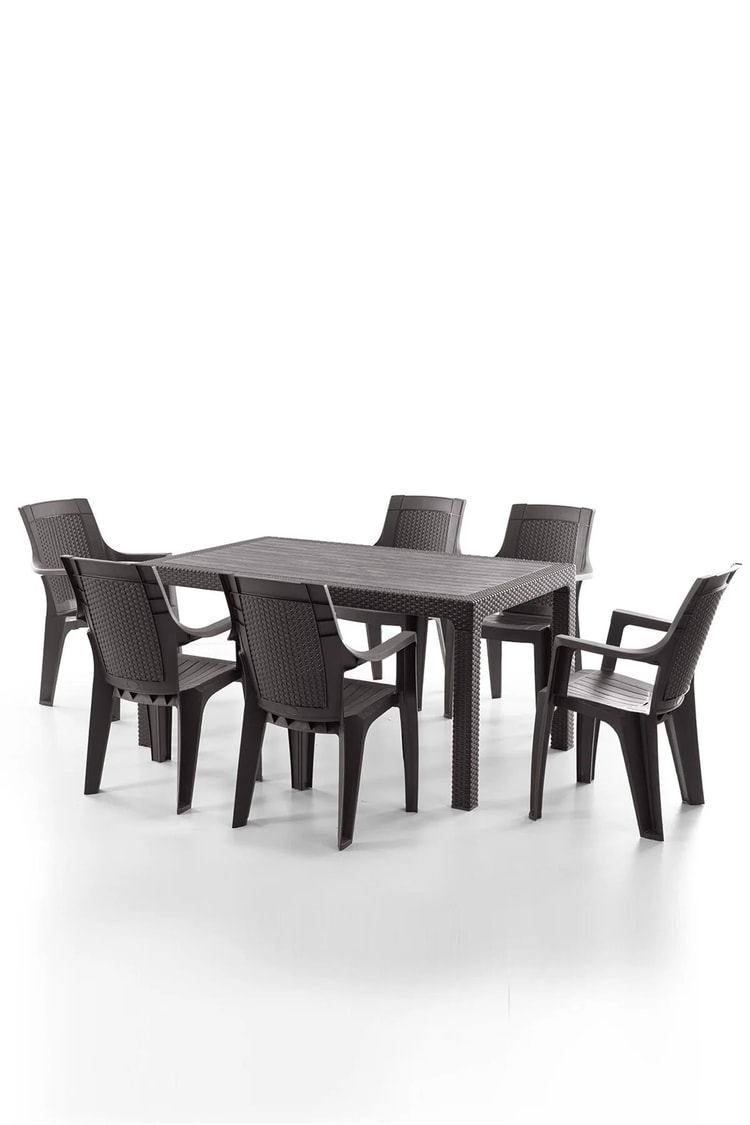 Evdemo Efes 6 Kişilik Rattan Masa Sandalye Takımı Kahve