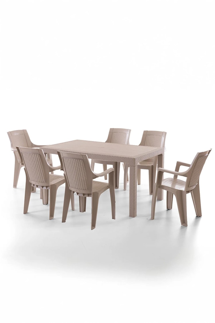 Evdemo Efes 6 Kişilik Rattan Masa Sandalye Takımı Cappuccino