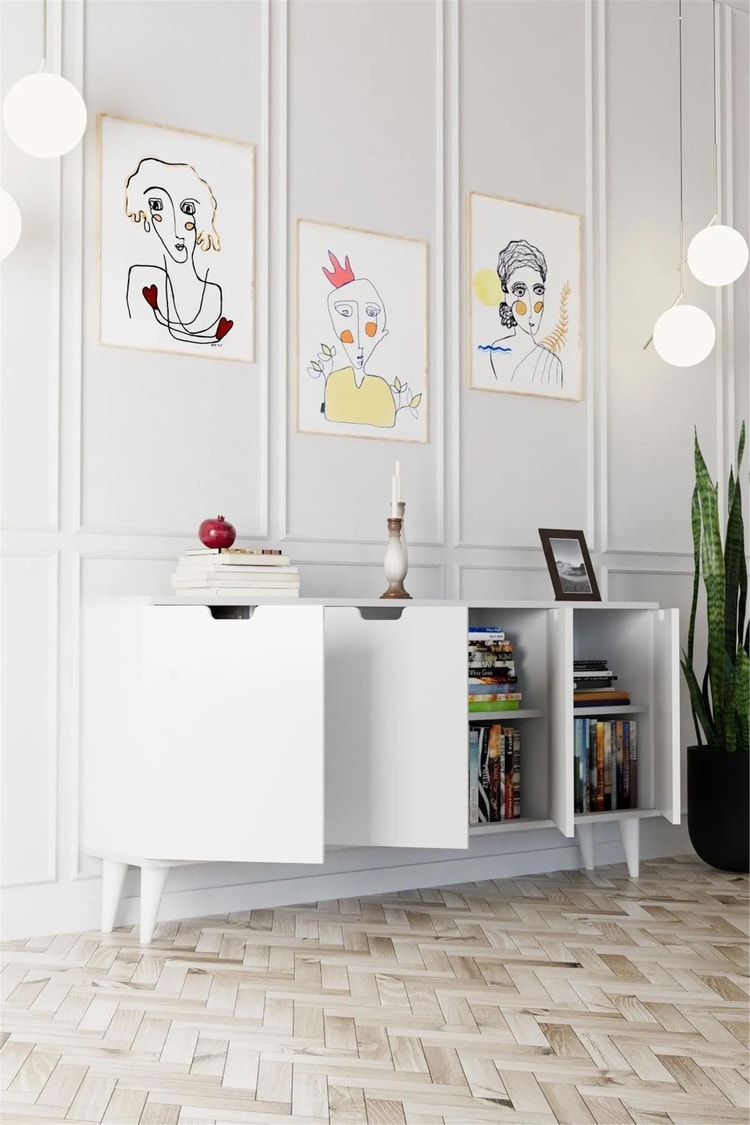 Evdemo Elegant 4 Kapaklı Dekoratif Konsol Beyaz