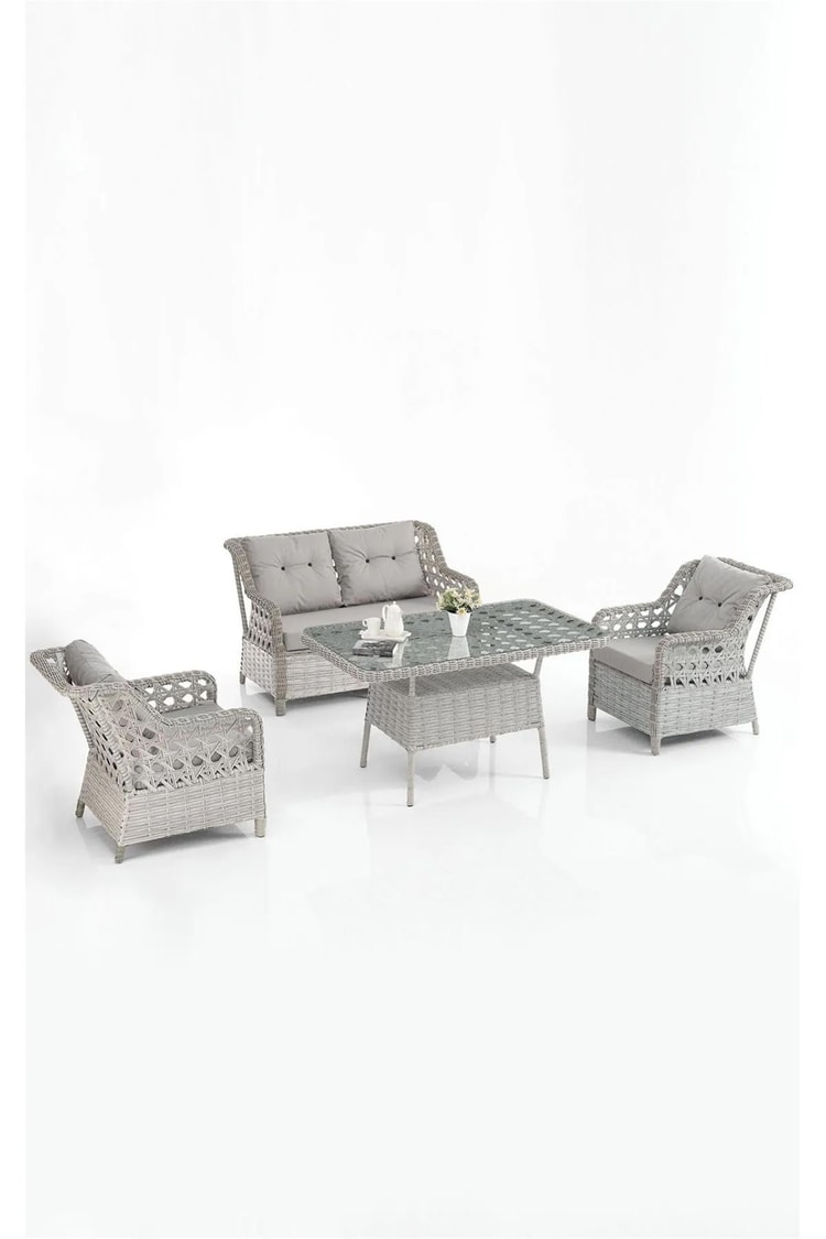 Evdemo Eren Rattan Bahçe Balkon Takımı 2+1+1 Gri