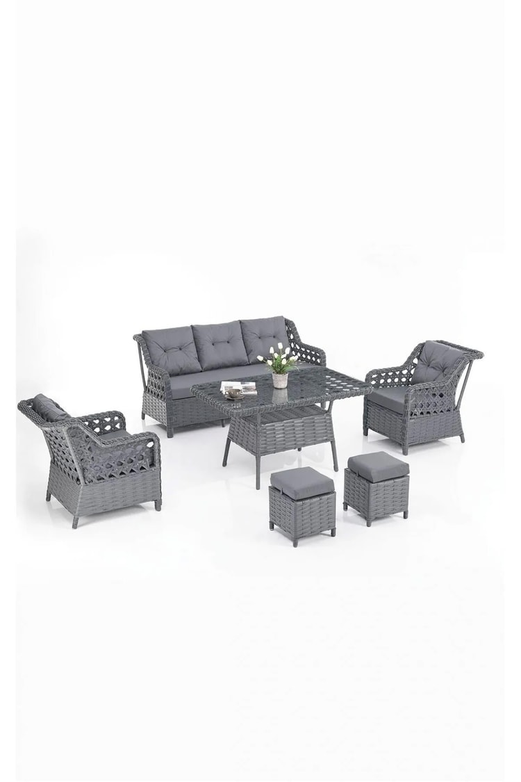 Evdemo Eren Rattan Puflu Bahçe Balkon Takımı 3+1+1 Antrasit