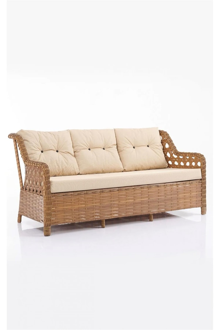 Evdemo Eren Rattan Puflu Bahçe Balkon Takımı 3+1+1 Kahve