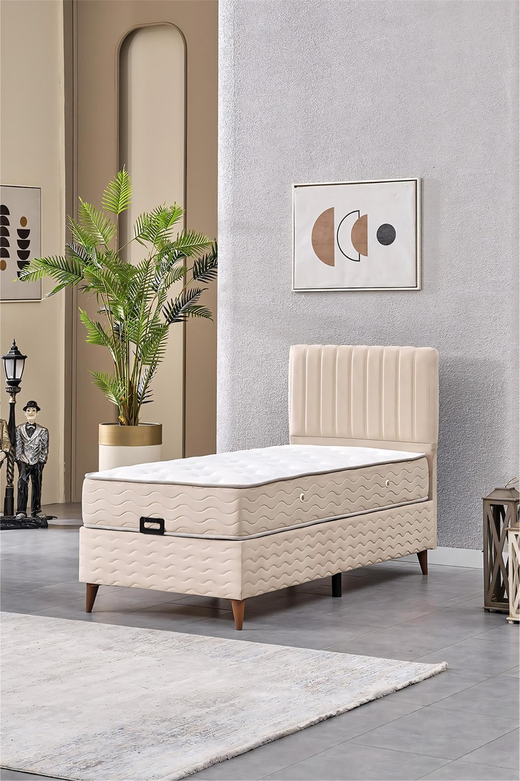 Evdemo Ezgi Tek Kişilik Baza Başlık Set Krem 90*190