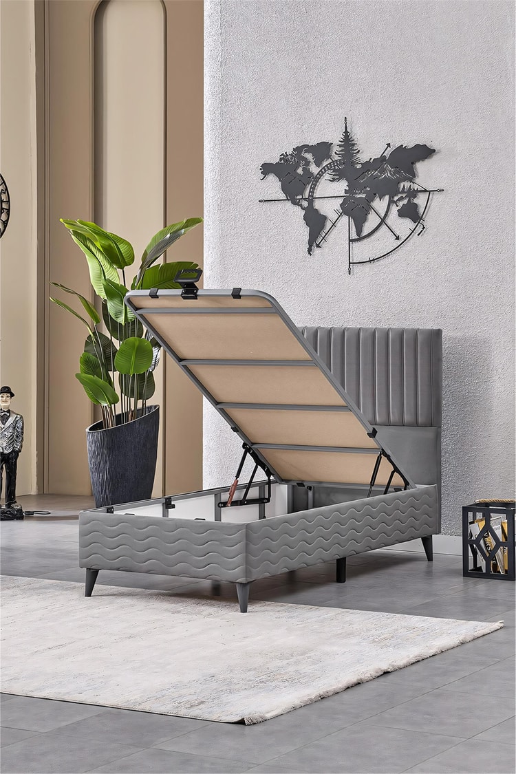 Evdemo Ezgi Tek Kişilik Baza Başlık Set Gri 90*190