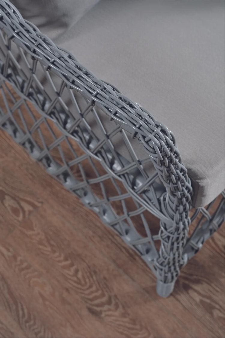 Evdemo Icon Rattan Bahçe Balkon Oturma Takımı 2+1+1+Camlı Masa Gri