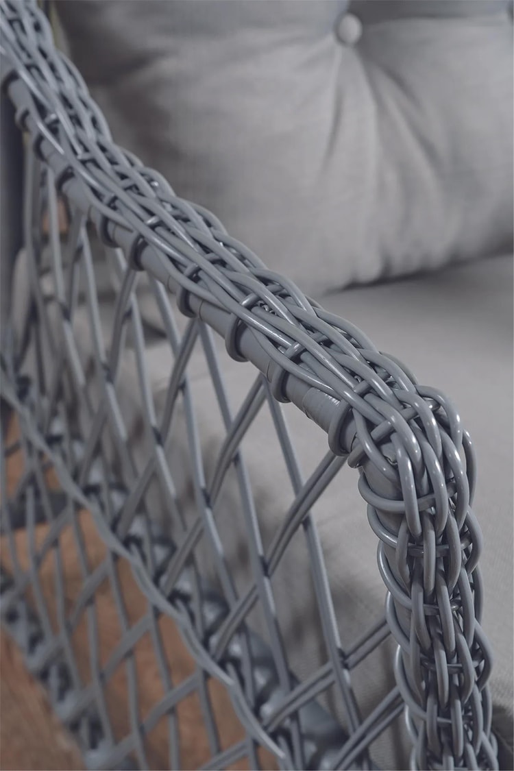 Evdemo Icon Rattan Bahçe Balkon Oturma Takımı 2+1+1+Camlı Masa Gri