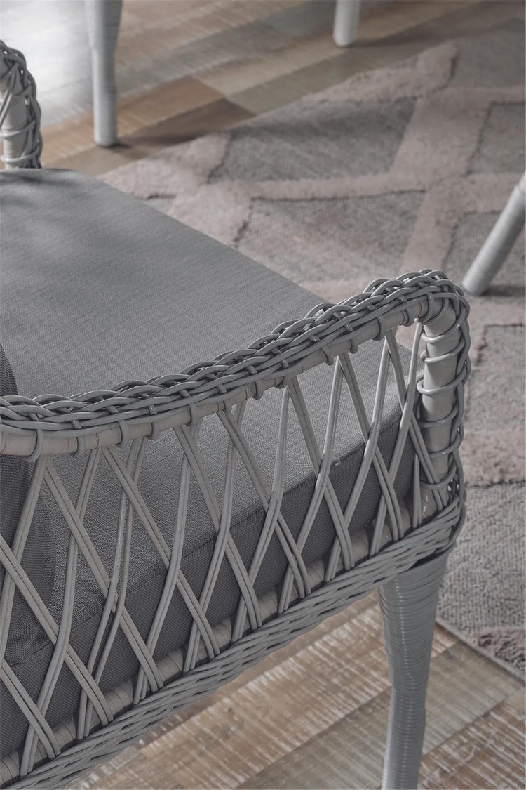 Evdemo Joy Rattan Puflu Bahçe Balkon Takımı 3+1+1+ Camlı Masa Kemik Rengi