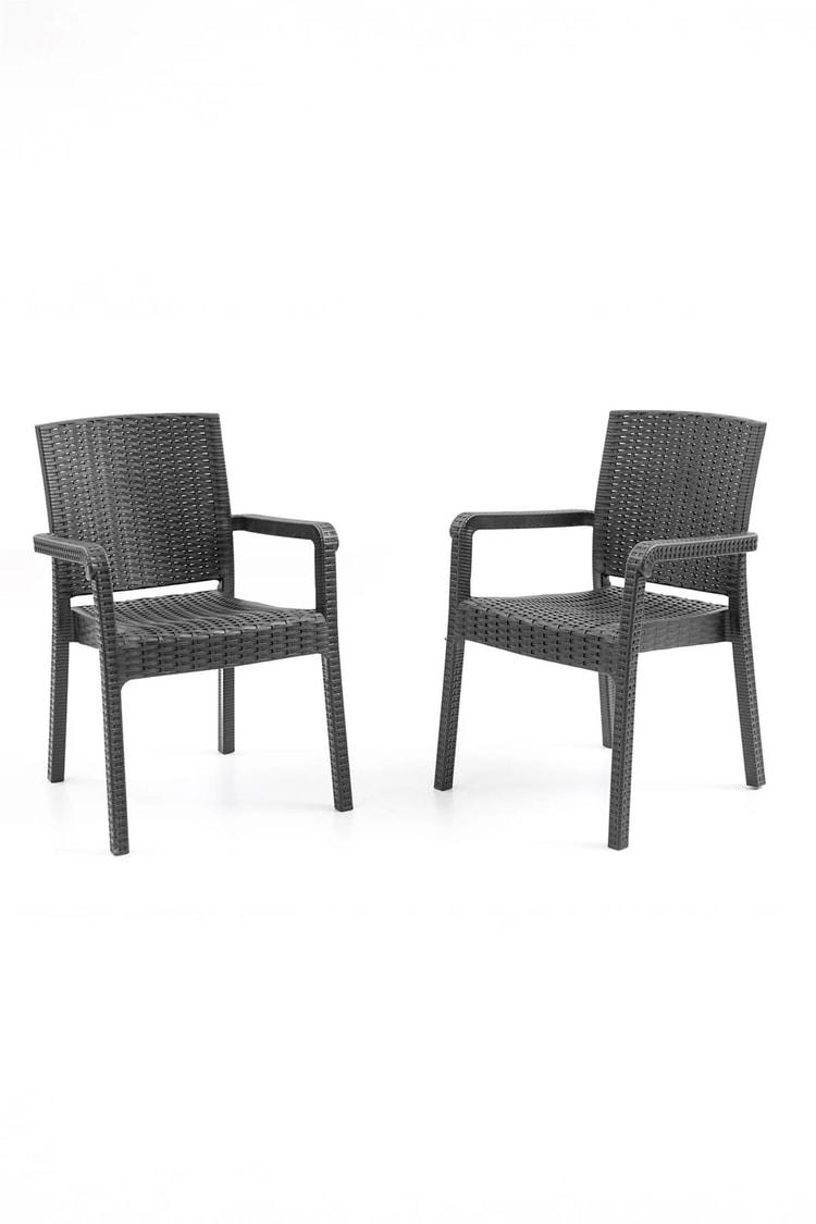 Evdemo King 2 Kişilik Rattan Masa Sandalye Takımı Siyah