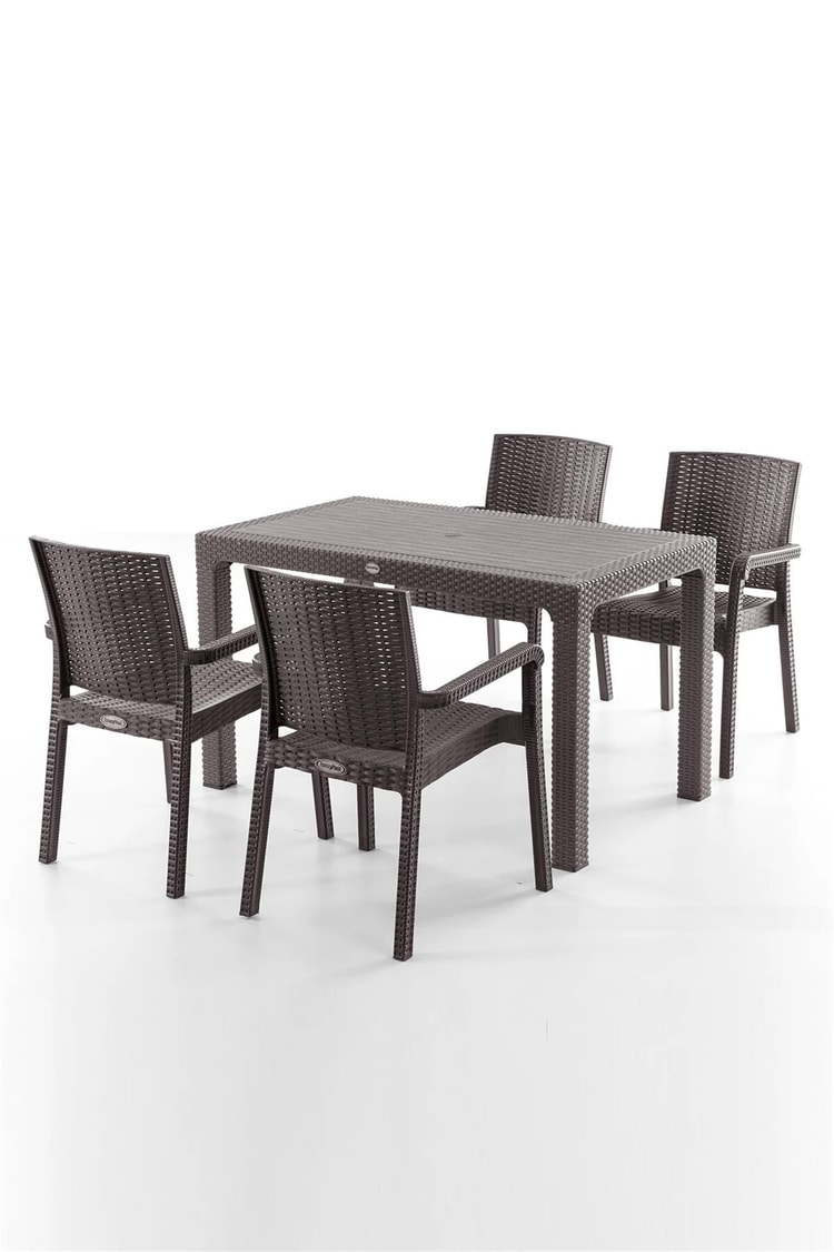 Evdemo King 4 Kişilik Rattan Masa Sandalye Takımı Kahve