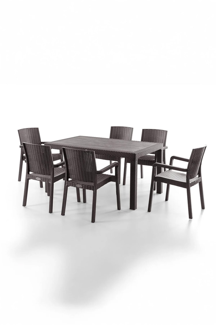 Evdemo King 6 Kişilik Rattan Masa Sandalye Takımı Kahve