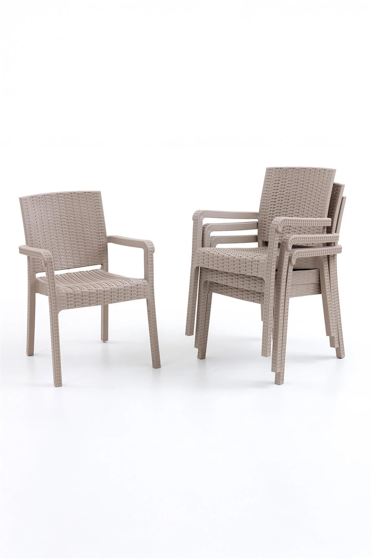 Evdemo King 6 Kişilik Rattan Masa Sandalye Takımı Cappuccino