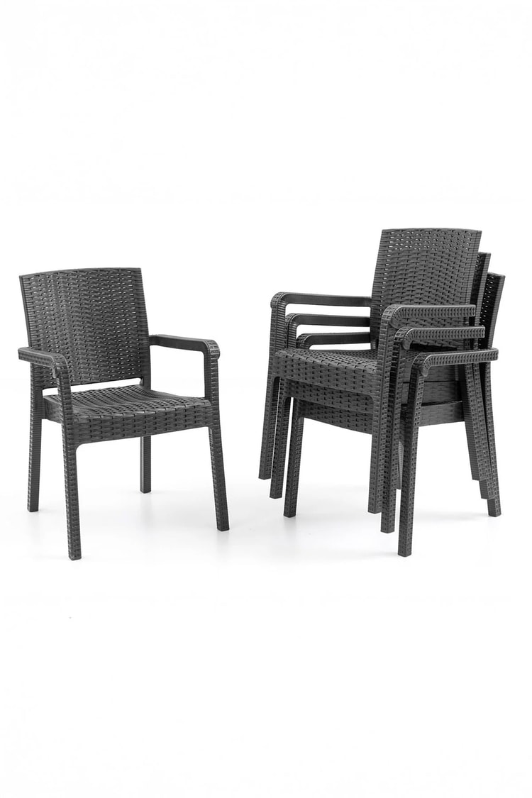 Evdemo King 6 Kişilik Rattan Masa Sandalye Takımı Siyah