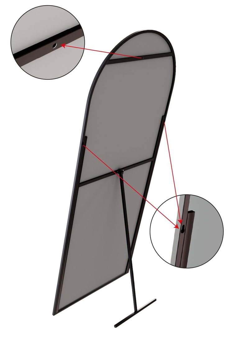 Evdemo Pamir Siyah Metal Çerçeveli Ayaklı Oval Boy Aynası 180x50 Cm
