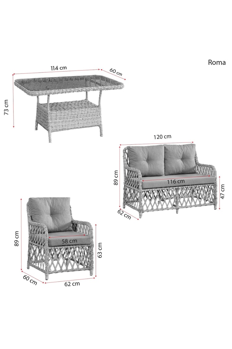 Evdemo Roma Rattan Bahçe Balkon Takımı 2+1+1 Cam Masalı Cappuccino