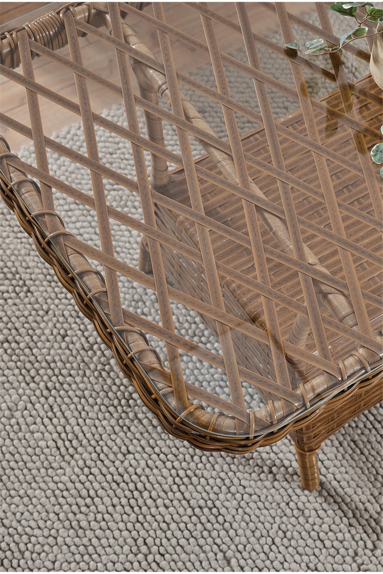 Evdemo Roma Rattan Bahçe Balkon Takımı 2+1+1 Cam Masalı Kahve