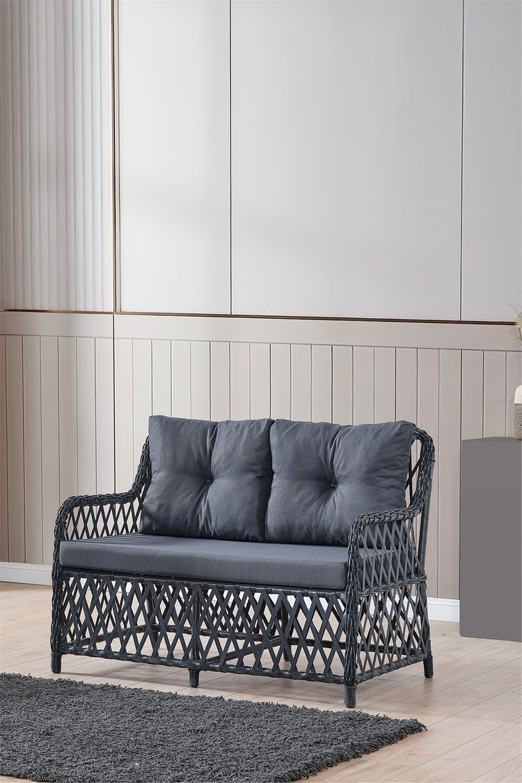 Evdemo Roma Rattan Bahçe Balkon Takımı 2+1+1 Cam Masalı Antrasit
