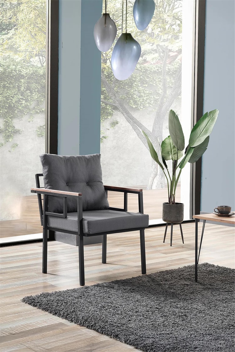 Evdemo Saye Metal Bahçe Balkon Oturma Takımı 2+1+1+Orta Sehpa Antrasit
