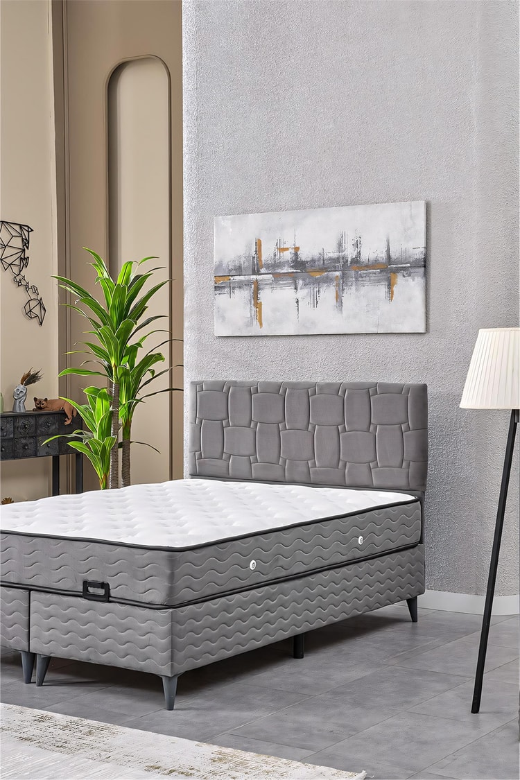 Evdemo Vizyon Çift Kişilik Baza Başlık Yatak Seti Gri 150*200