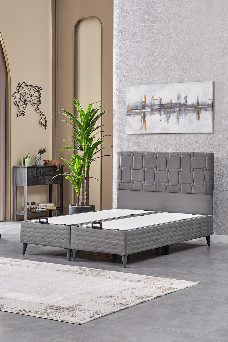Evdemo Vizyon Çift Kişilik Baza Başlık Set Gri 150*200