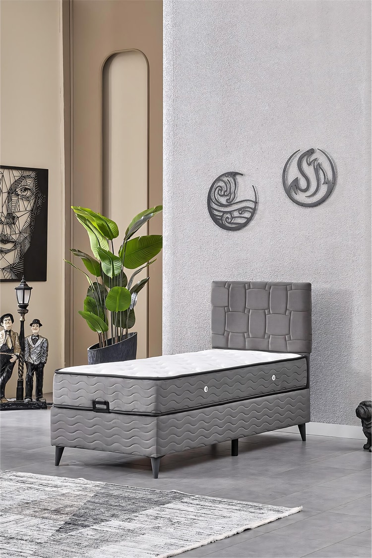 Evdemo Vizyon Tek Kişilik Baza Başlık Set Gri 90*190