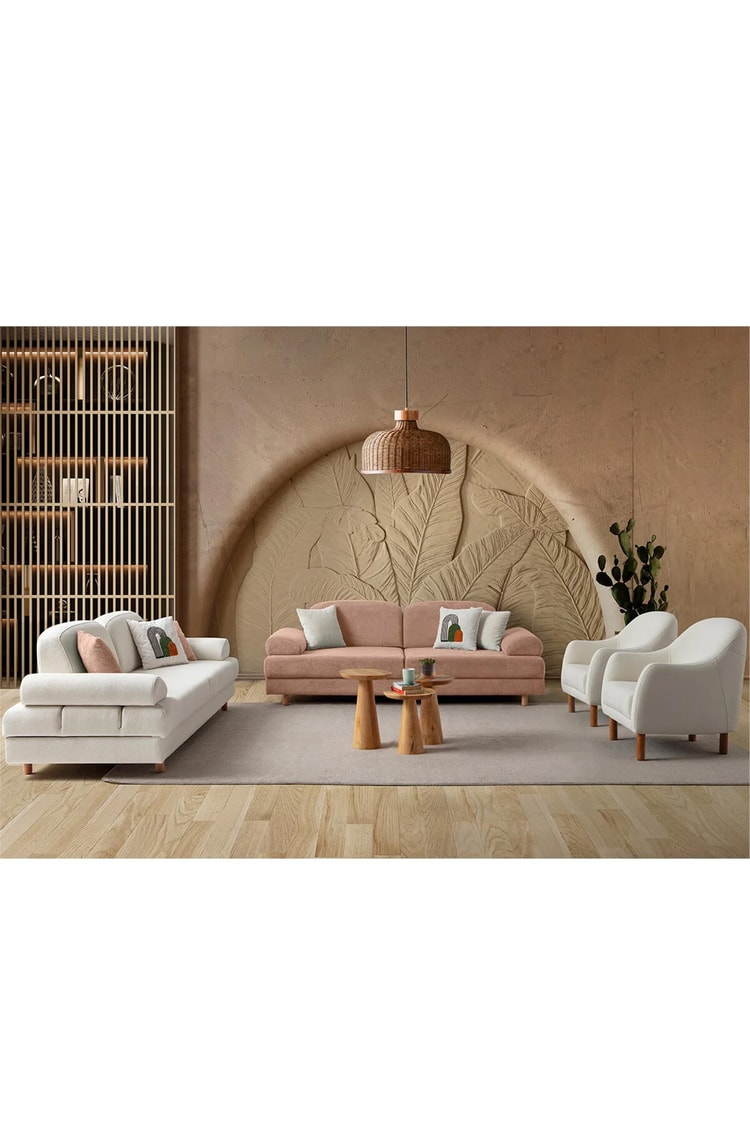 Eymense Aries Yataklı Sandıklı Koltuk Takımı 3+3+1+1 Pembe