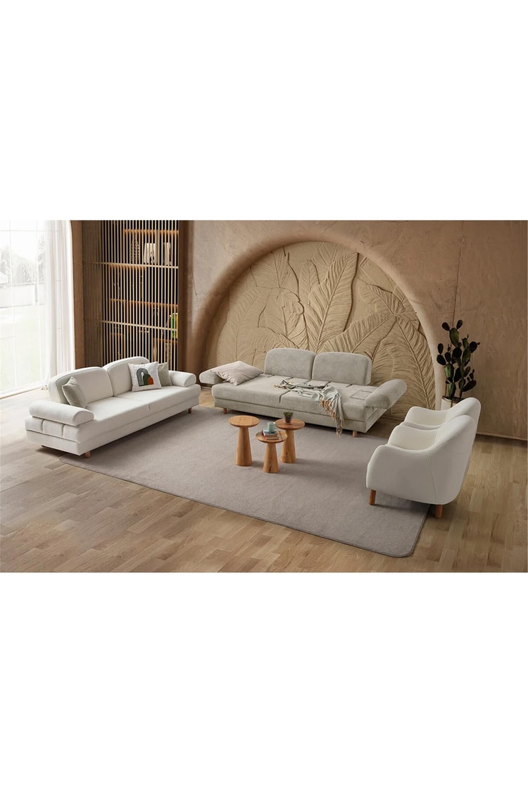 Eymense Aries Yataklı Sandıklı Koltuk Takımı 3+3+1+1 Sütlü Kahve