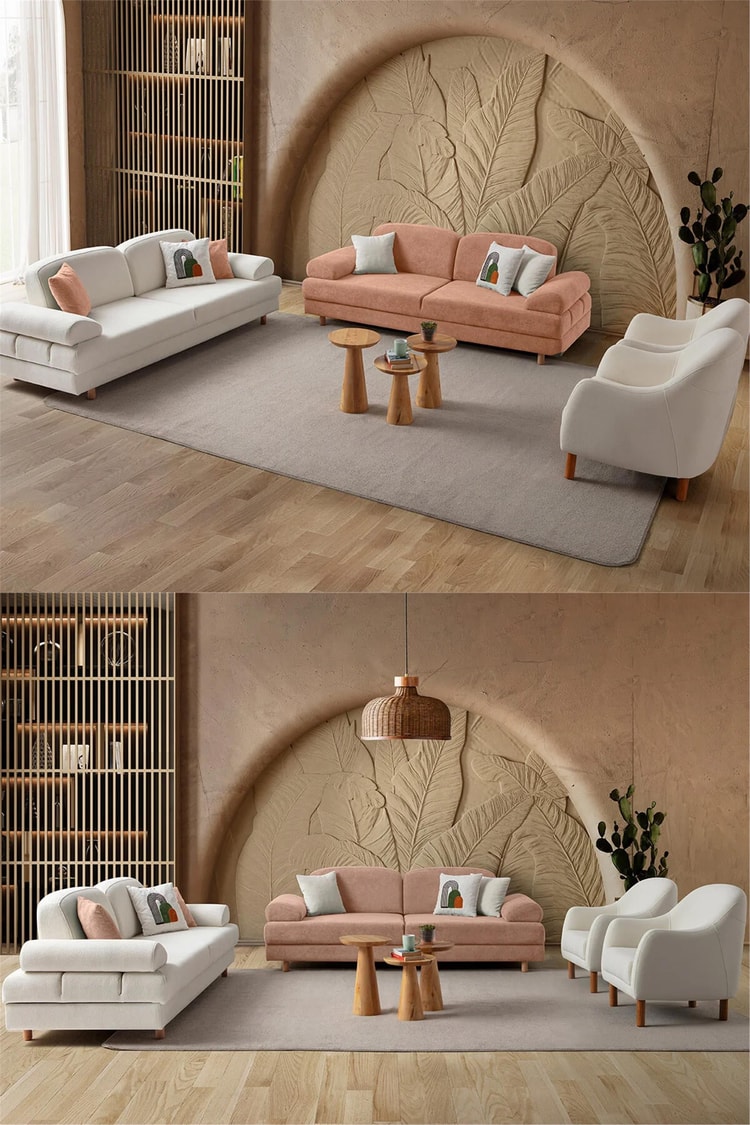 Eymense Aries Yataklı Sandıklı Koltuk Takımı 3+3+1+1 Pembe