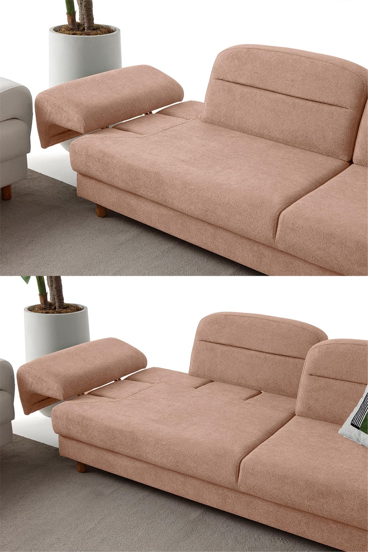 Eymense Lizbon Yataklı Sandıklı Üçlü Koltuk Pembe