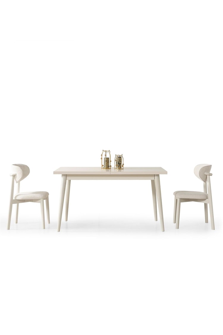 Eymense Masal Modern 4 Sandalyeli Açılır Masalı Yemek Masası Takımı Krem