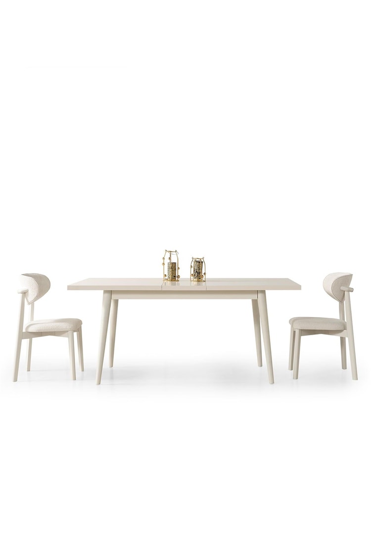 Eymense Masal Modern 4 Sandalyeli Açılır Masalı Yemek Masası Takımı Krem